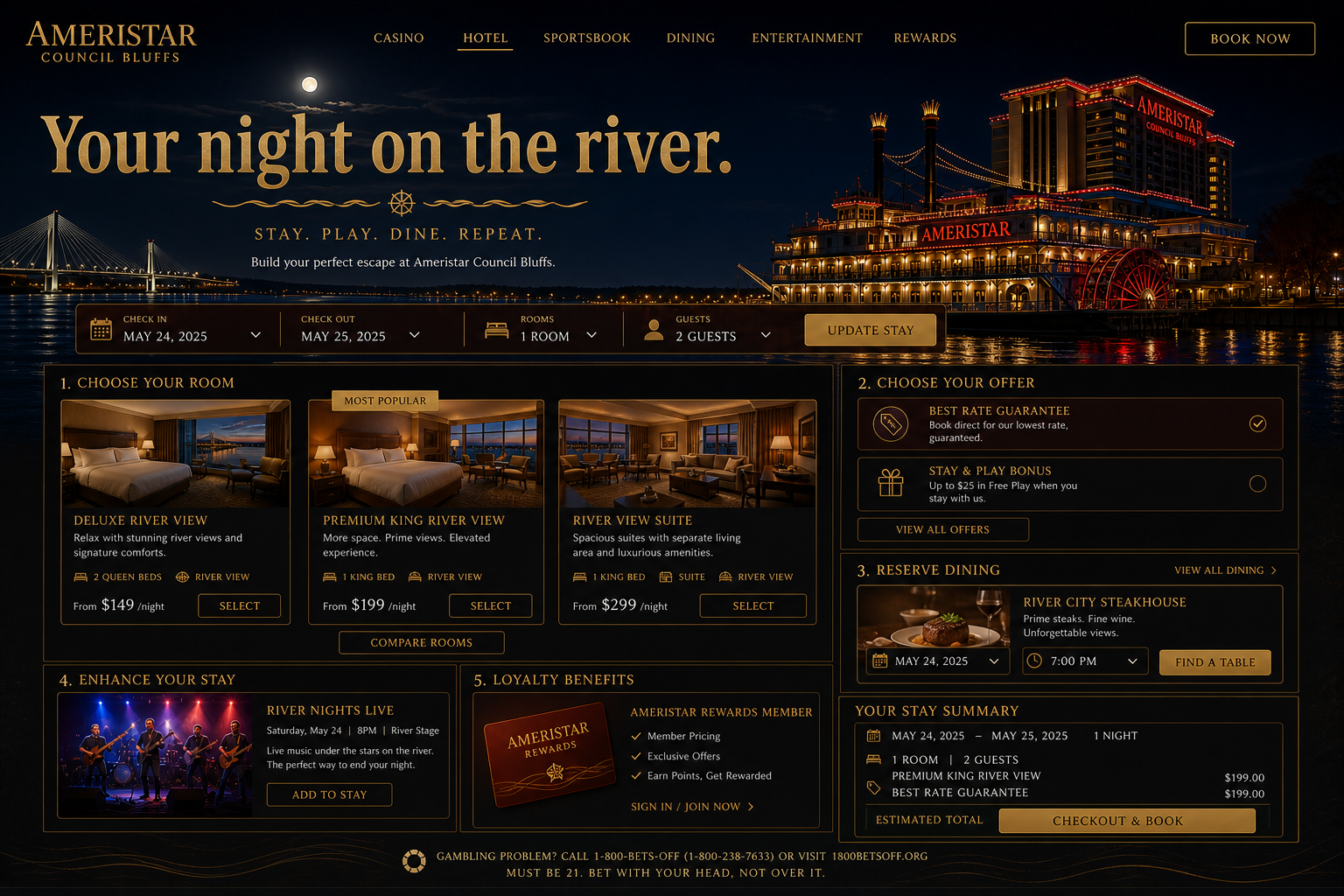 Ameristar Casino Council Bluffs Stay planner full-page design concept