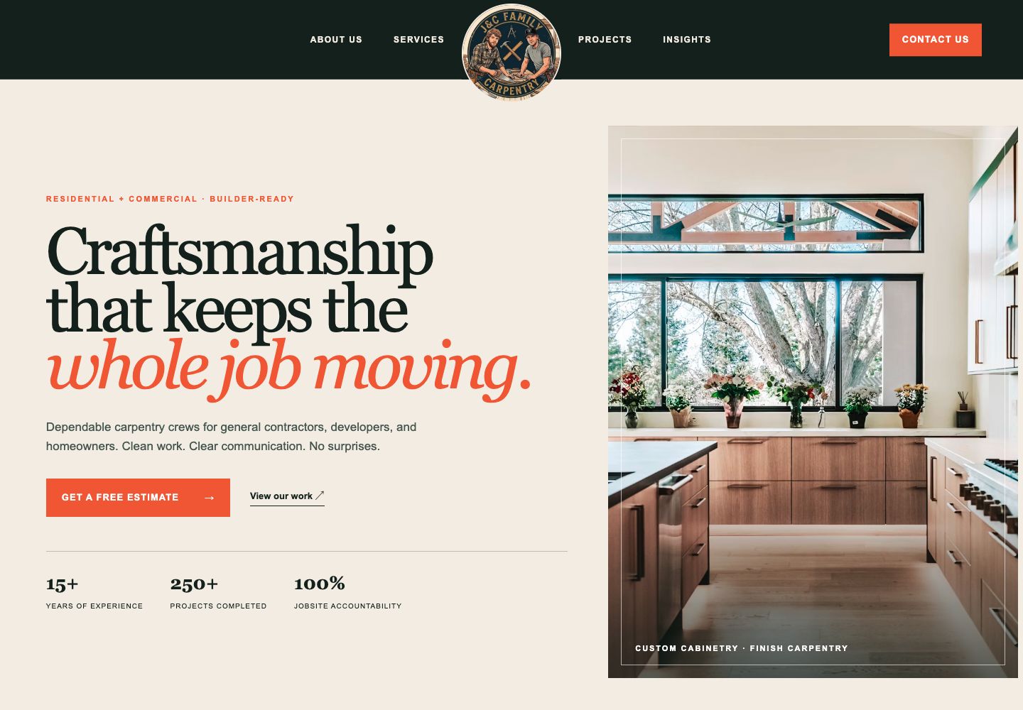 Full homepage design for J&C Family Carpentry