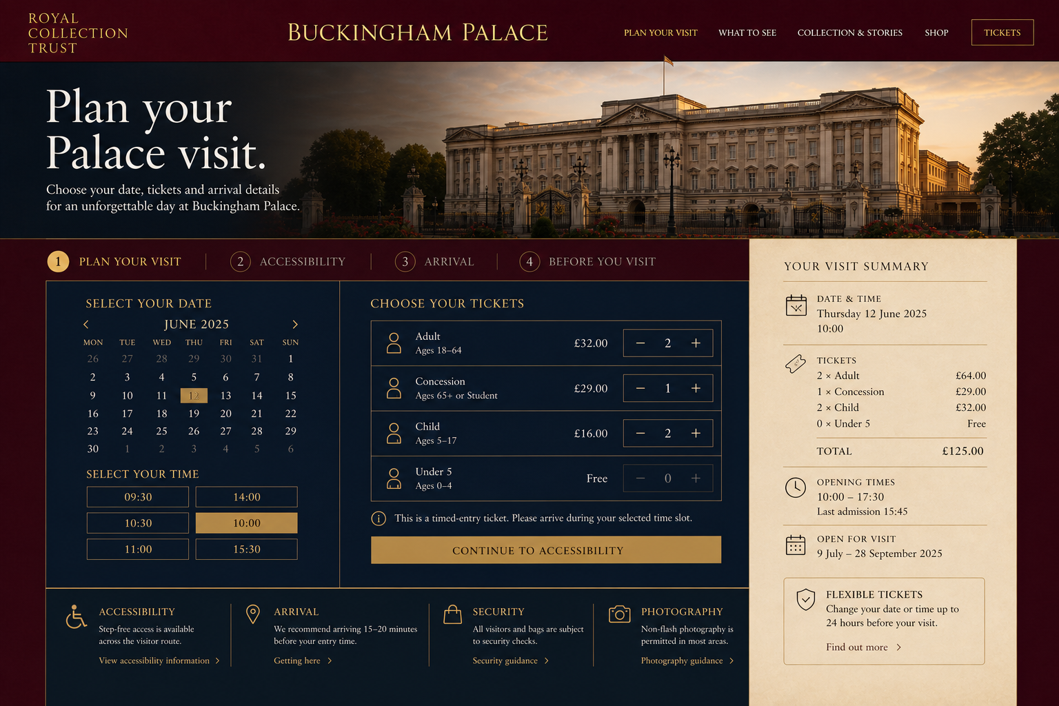 Royal Collection Trust Visit planner full-page design concept