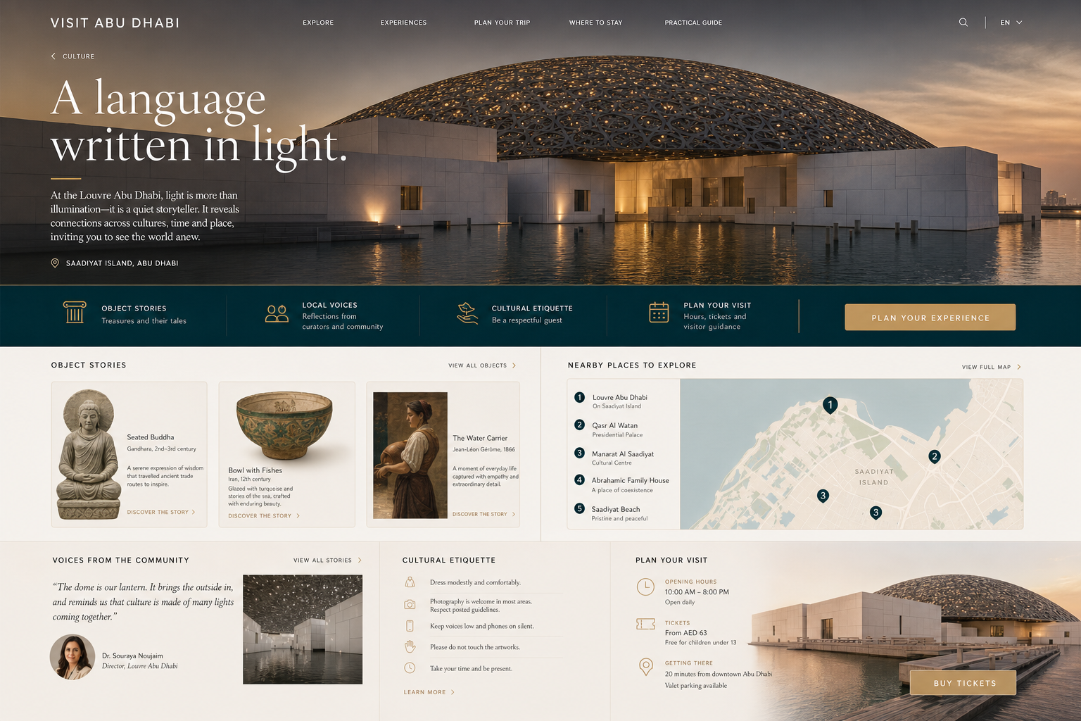 Visit Abu Dhabi Cultural guide full-page design concept