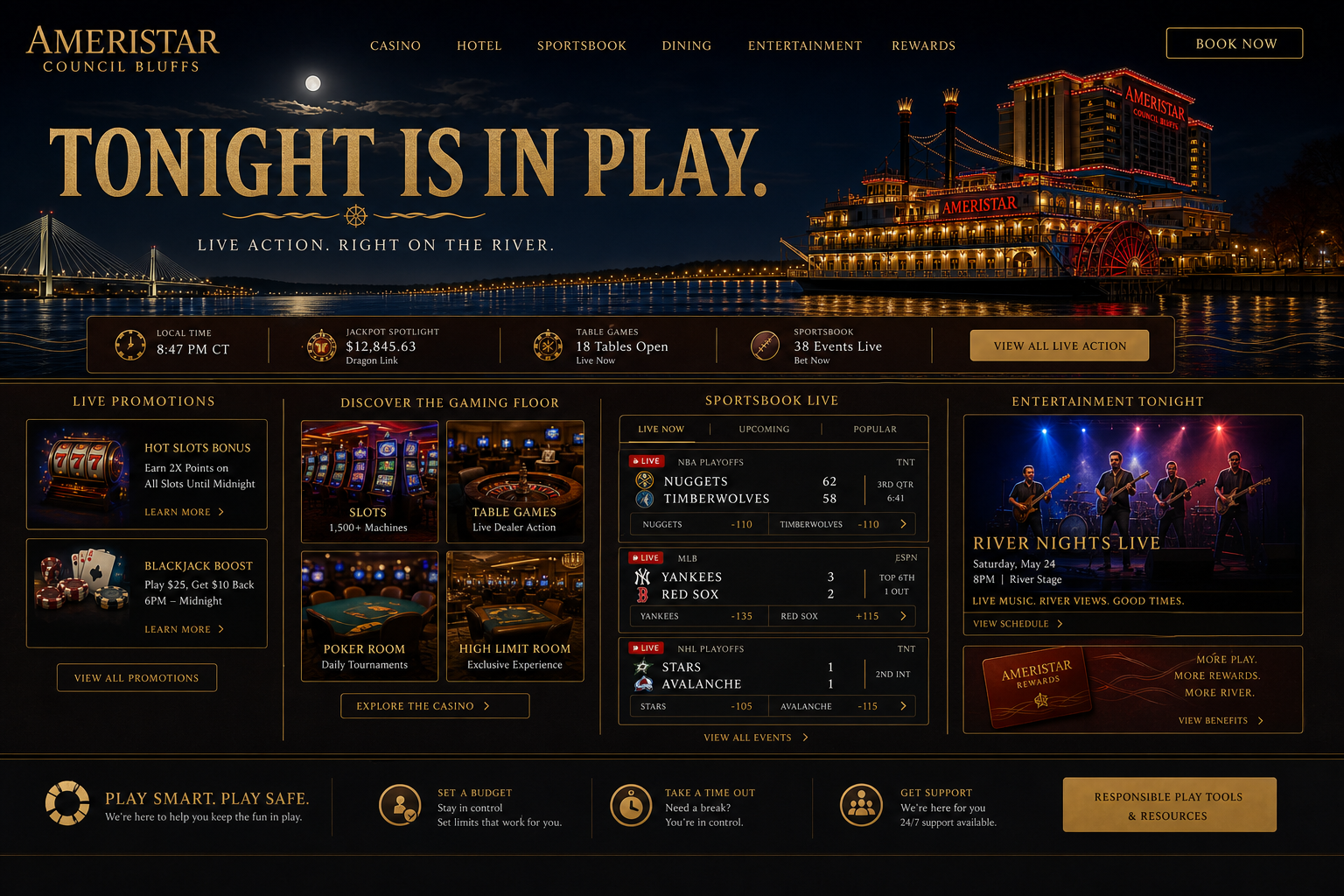 Ameristar Casino Council Bluffs Casino live full-page design concept