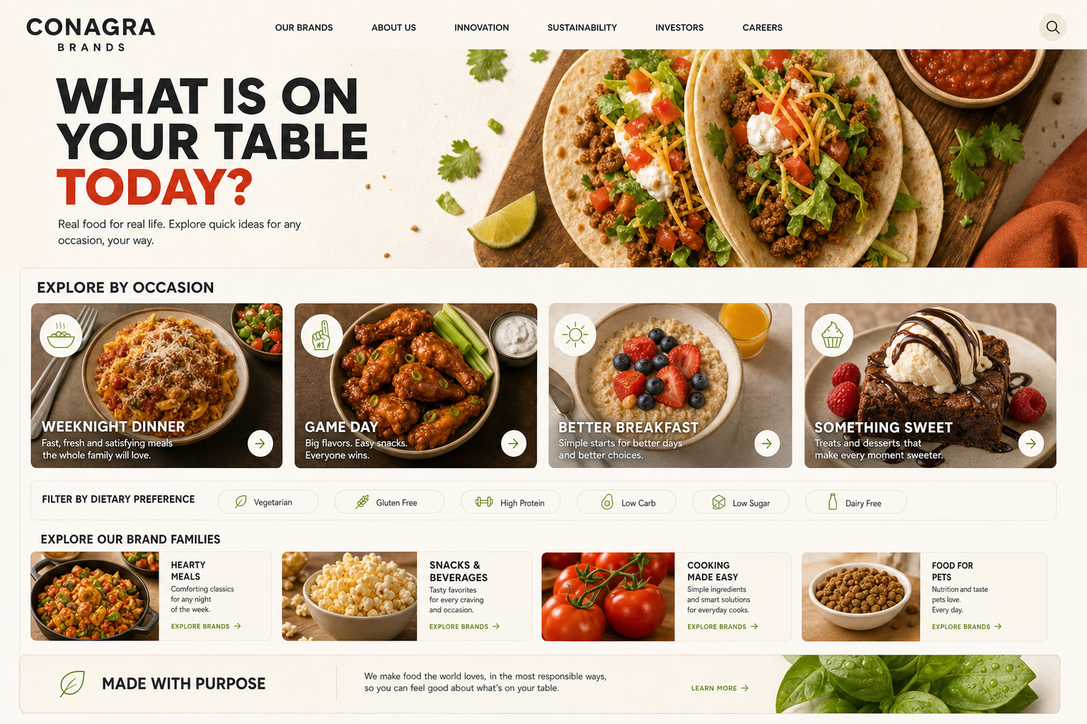 Conagra Brands Brand finder full-page design concept