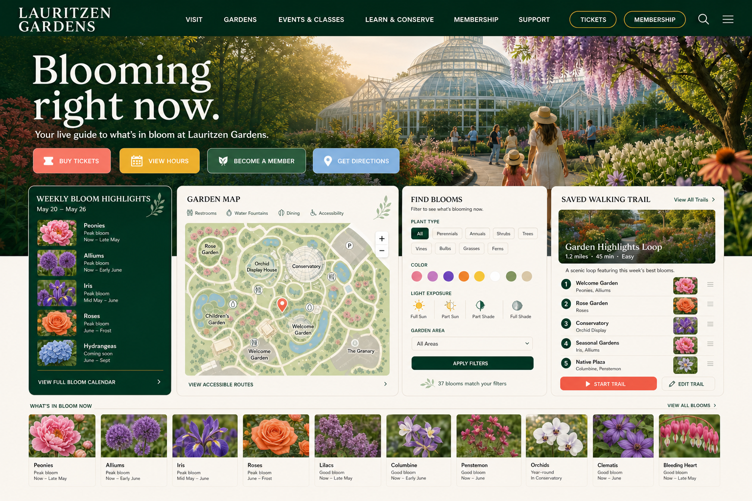 Lauritzen Gardens Live garden guide full-page design concept