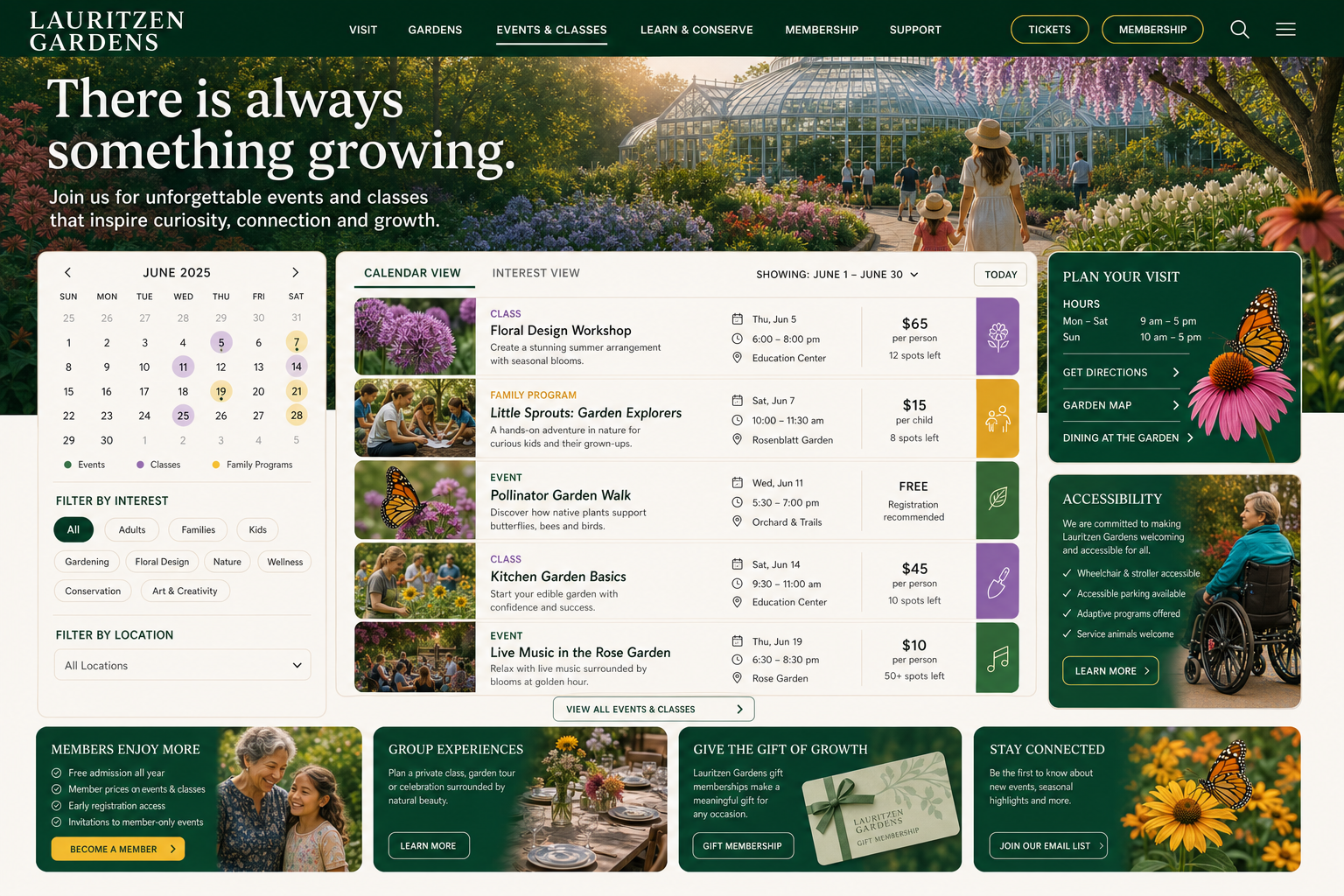 Lauritzen Gardens Garden calendar full-page design concept