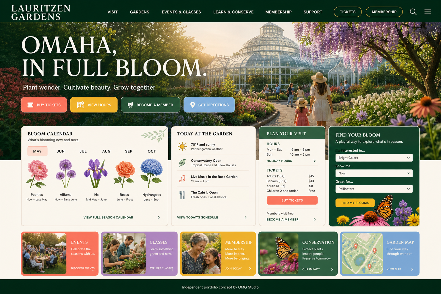 Lauritzen Gardens homepage redesign concept