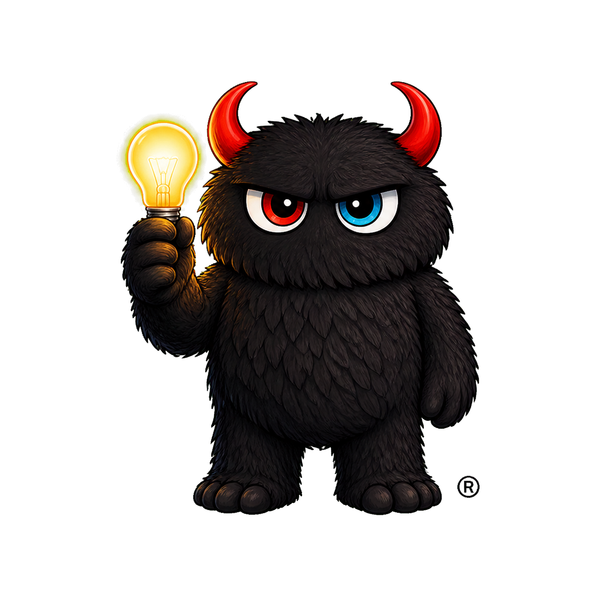 The MMG monster holding a glowing lightbulb