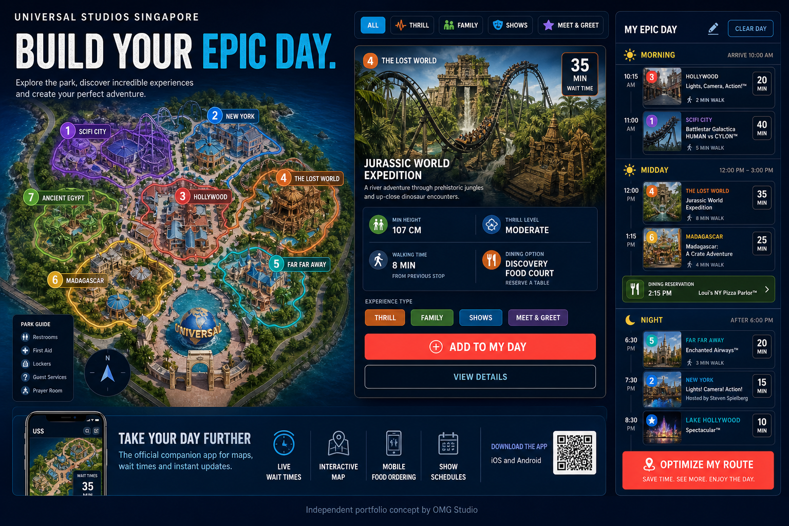 Universal Studios Singapore attraction discovery and day planner concept