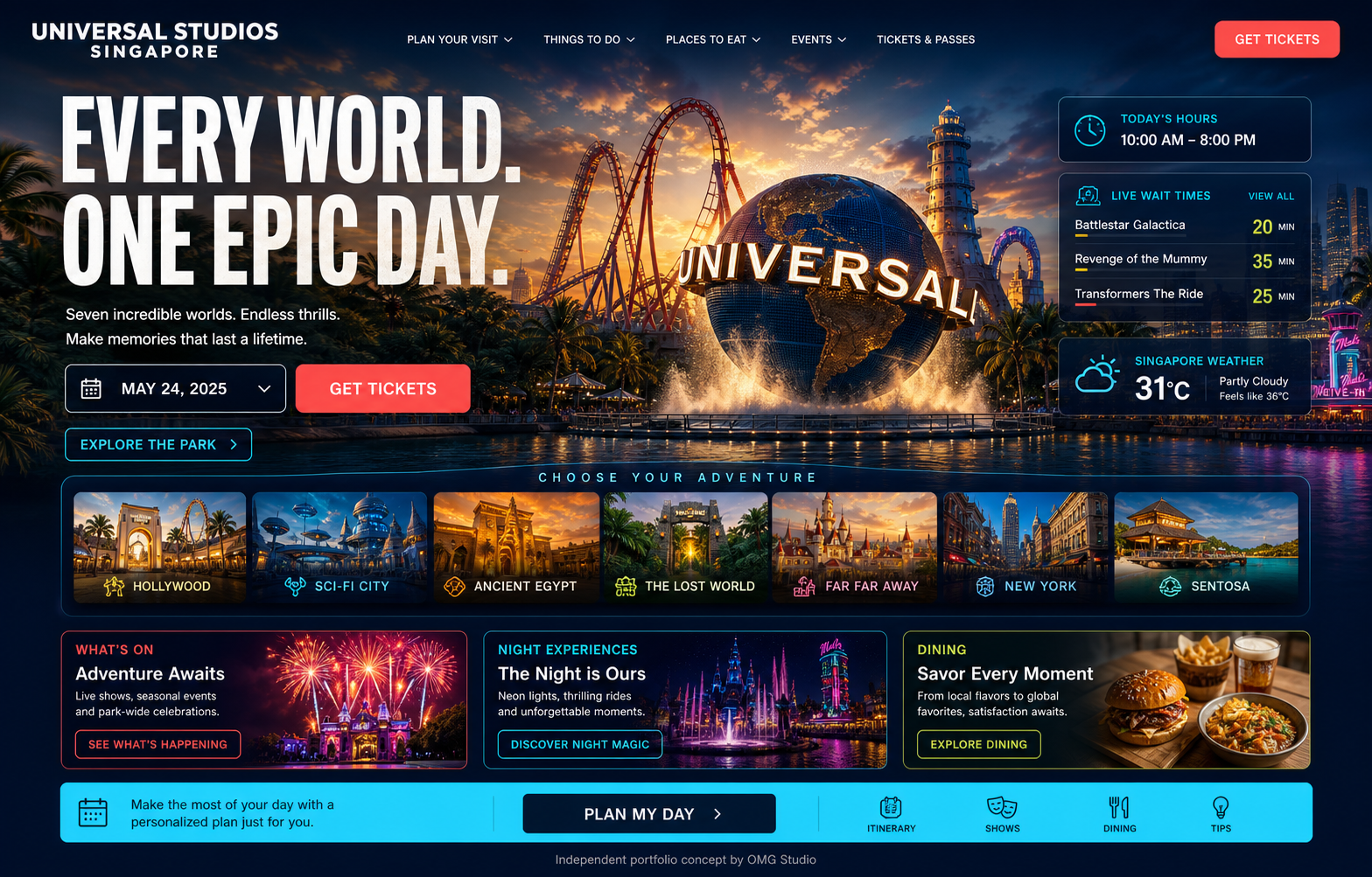 Full homepage design concept for Universal Studios Singapore