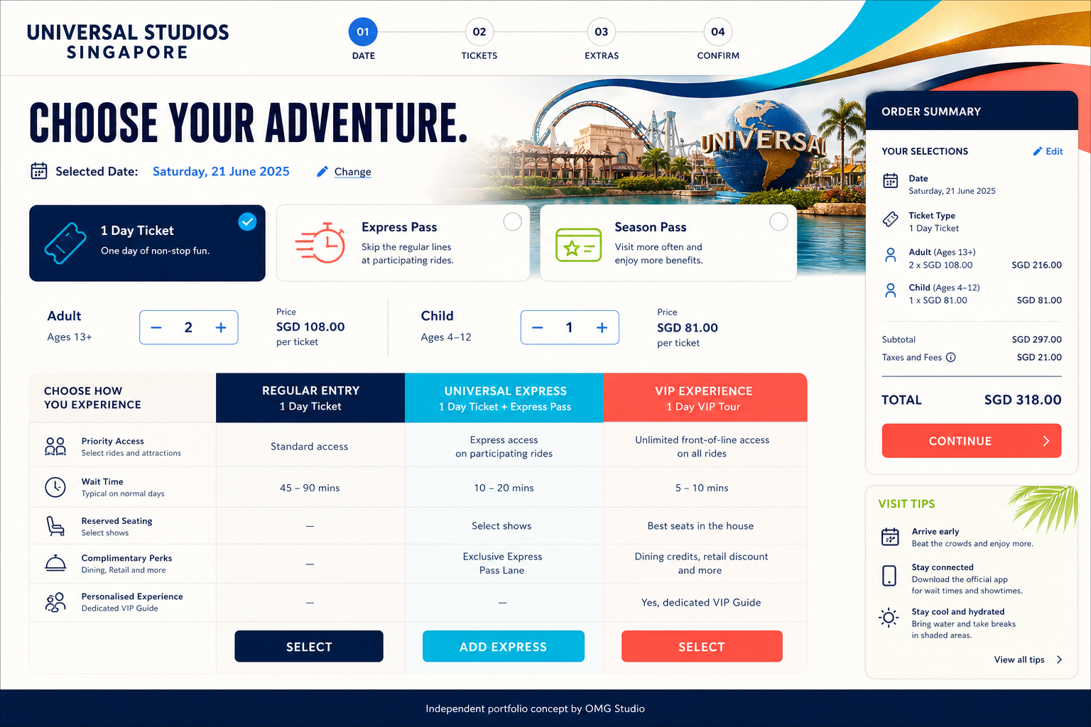 Universal Studios Singapore ticket selection concept