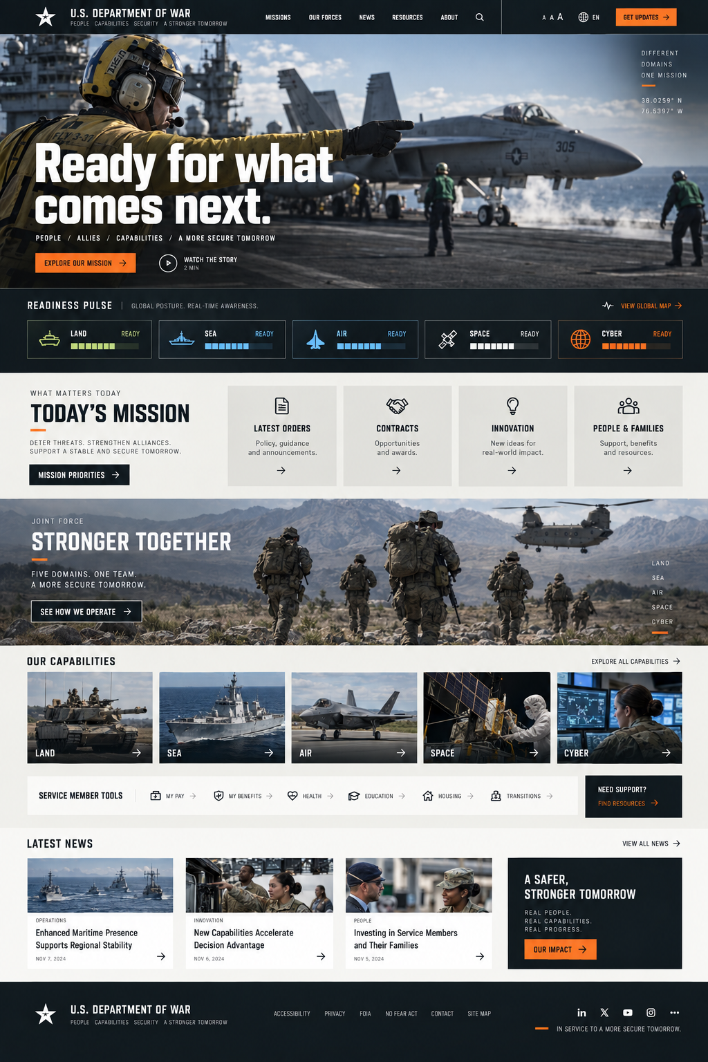 Full homepage design for U.S. Department of War