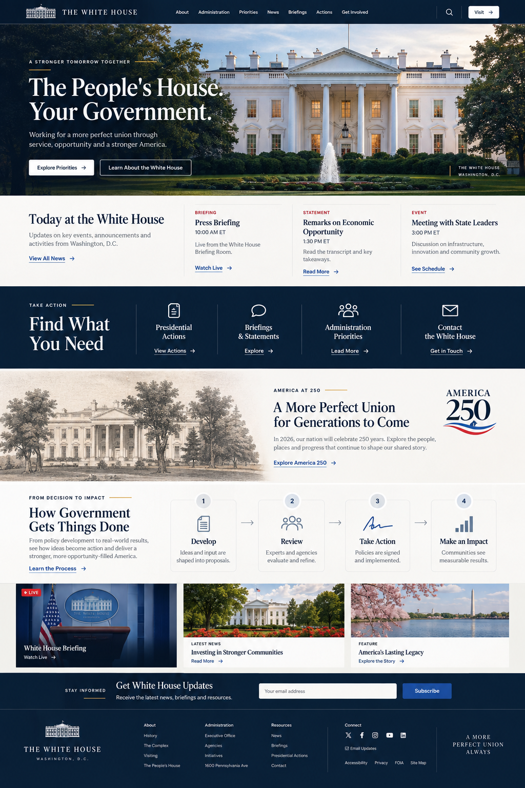 Full homepage design for The White House