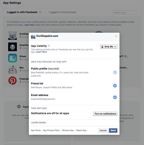 Facebook Security - Control Apps Access